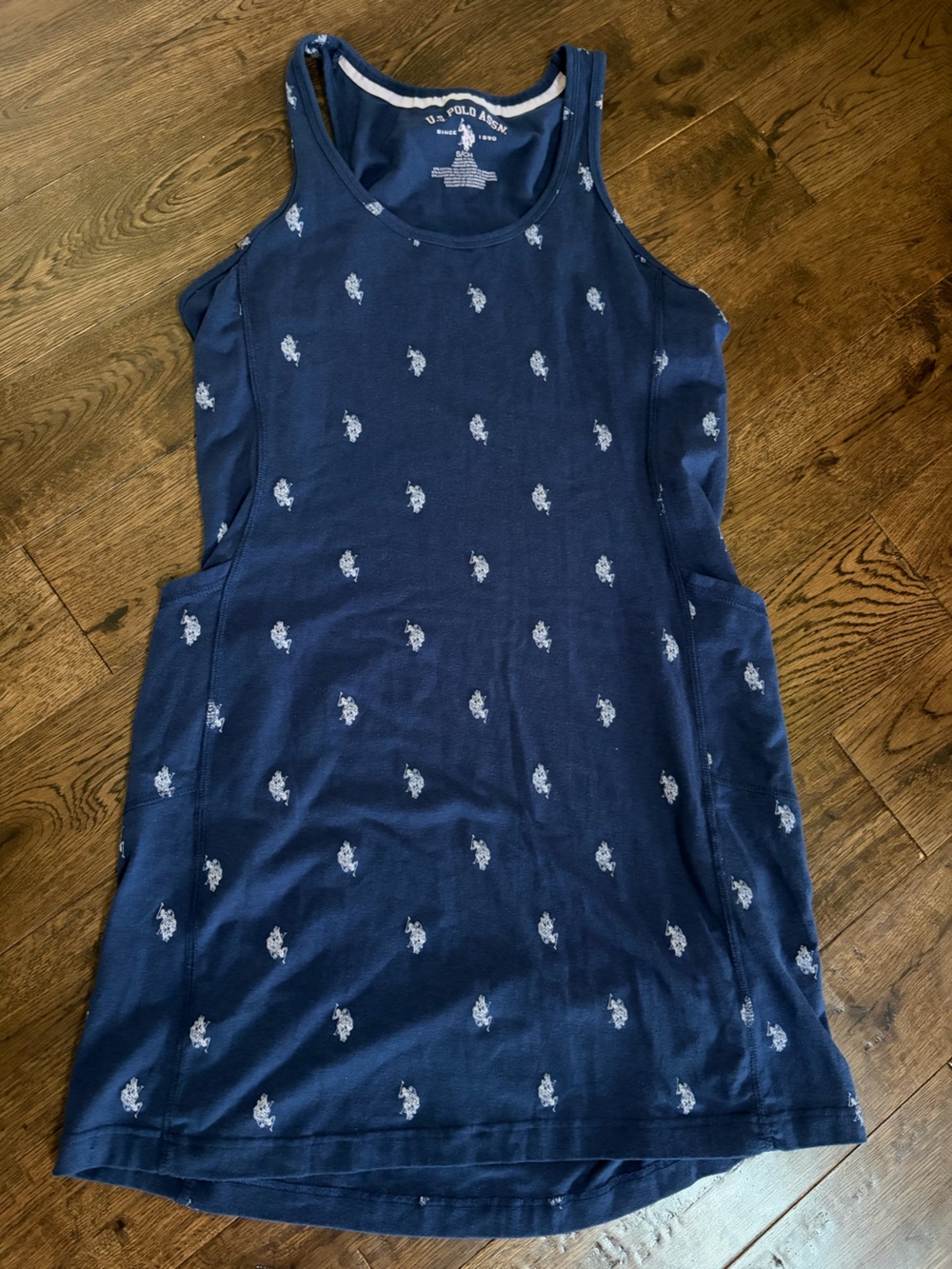 U.S. Polo Assn. Navy Blue Sleeveless Polo Cotton dress with pink Player Motifs